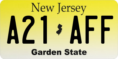 NJ license plate A21AFF