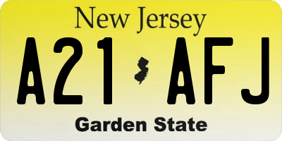 NJ license plate A21AFJ