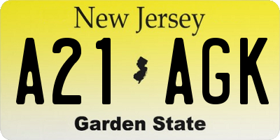 NJ license plate A21AGK