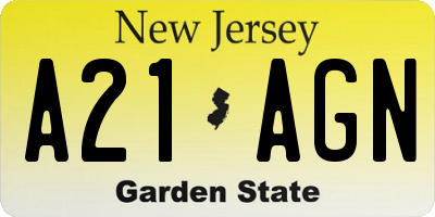 NJ license plate A21AGN