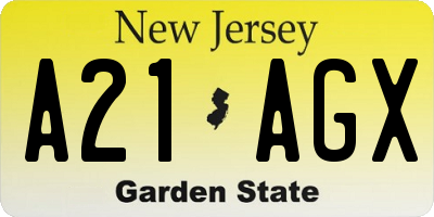 NJ license plate A21AGX