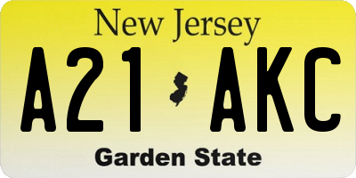 NJ license plate A21AKC