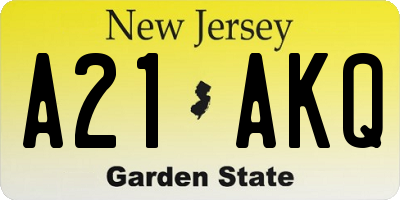 NJ license plate A21AKQ