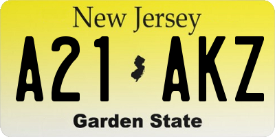 NJ license plate A21AKZ