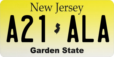 NJ license plate A21ALA