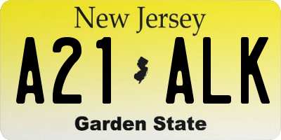 NJ license plate A21ALK