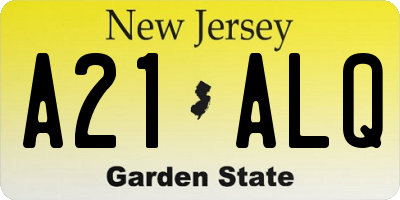 NJ license plate A21ALQ