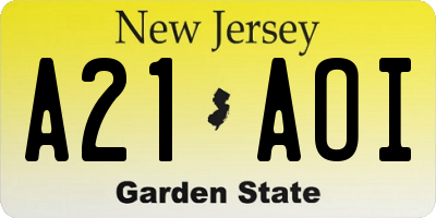 NJ license plate A21AOI