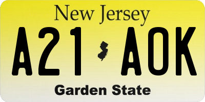 NJ license plate A21AOK