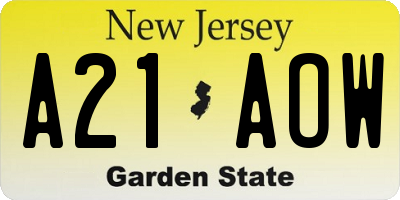 NJ license plate A21AOW