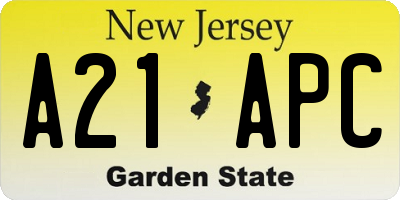 NJ license plate A21APC
