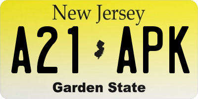 NJ license plate A21APK