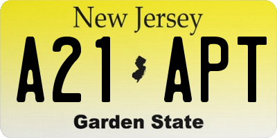NJ license plate A21APT
