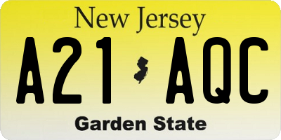 NJ license plate A21AQC