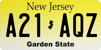 NJ license plate A21AQZ