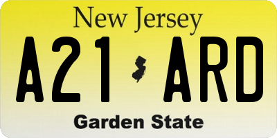 NJ license plate A21ARD