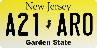 NJ license plate A21ARO