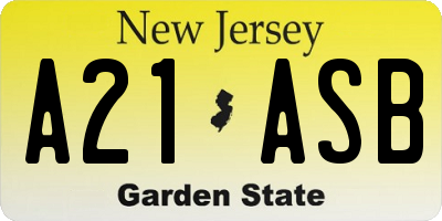 NJ license plate A21ASB