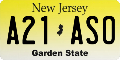 NJ license plate A21ASO