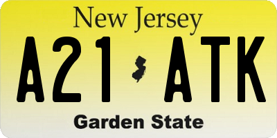 NJ license plate A21ATK