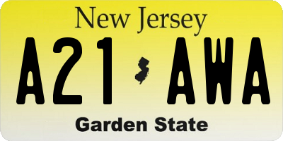 NJ license plate A21AWA