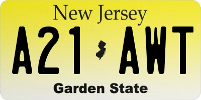 NJ license plate A21AWT