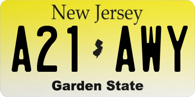 NJ license plate A21AWY