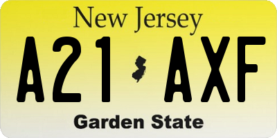 NJ license plate A21AXF