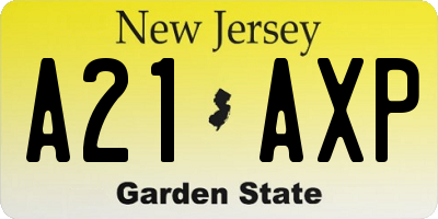 NJ license plate A21AXP
