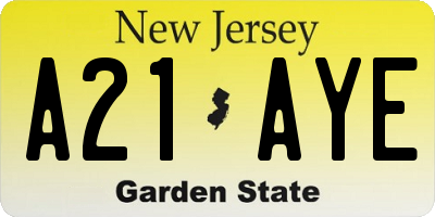 NJ license plate A21AYE
