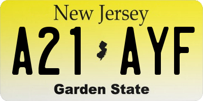 NJ license plate A21AYF
