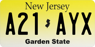 NJ license plate A21AYX