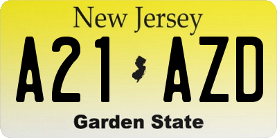 NJ license plate A21AZD