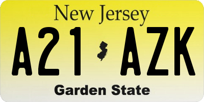 NJ license plate A21AZK
