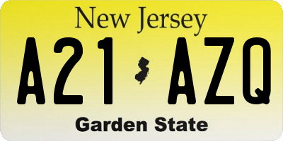 NJ license plate A21AZQ