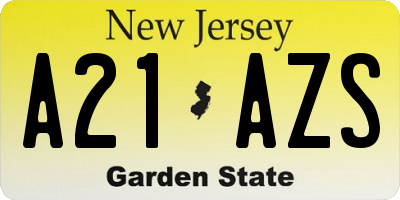 NJ license plate A21AZS