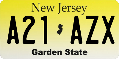 NJ license plate A21AZX