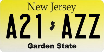 NJ license plate A21AZZ
