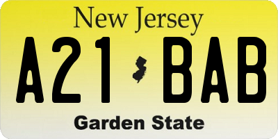 NJ license plate A21BAB
