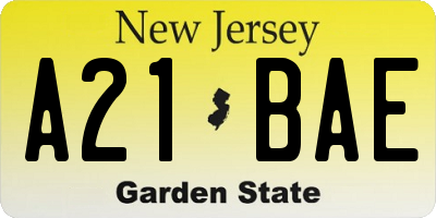 NJ license plate A21BAE