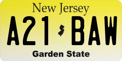 NJ license plate A21BAW