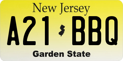 NJ license plate A21BBQ