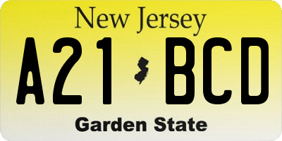 NJ license plate A21BCD