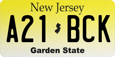 NJ license plate A21BCK