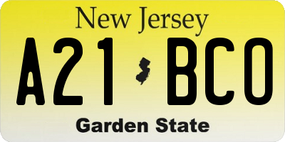NJ license plate A21BCO