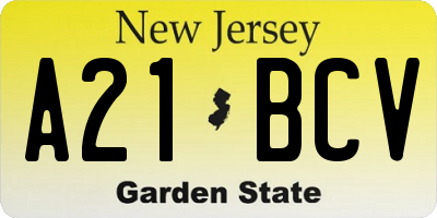NJ license plate A21BCV