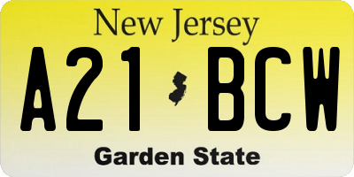 NJ license plate A21BCW