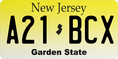 NJ license plate A21BCX