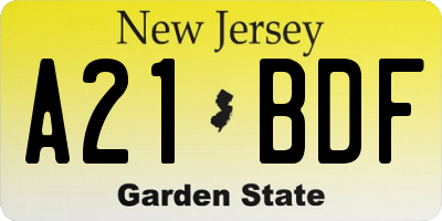 NJ license plate A21BDF