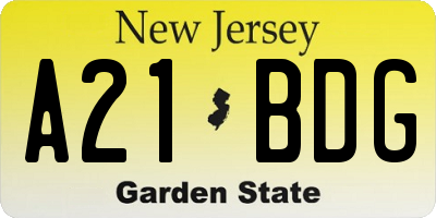 NJ license plate A21BDG